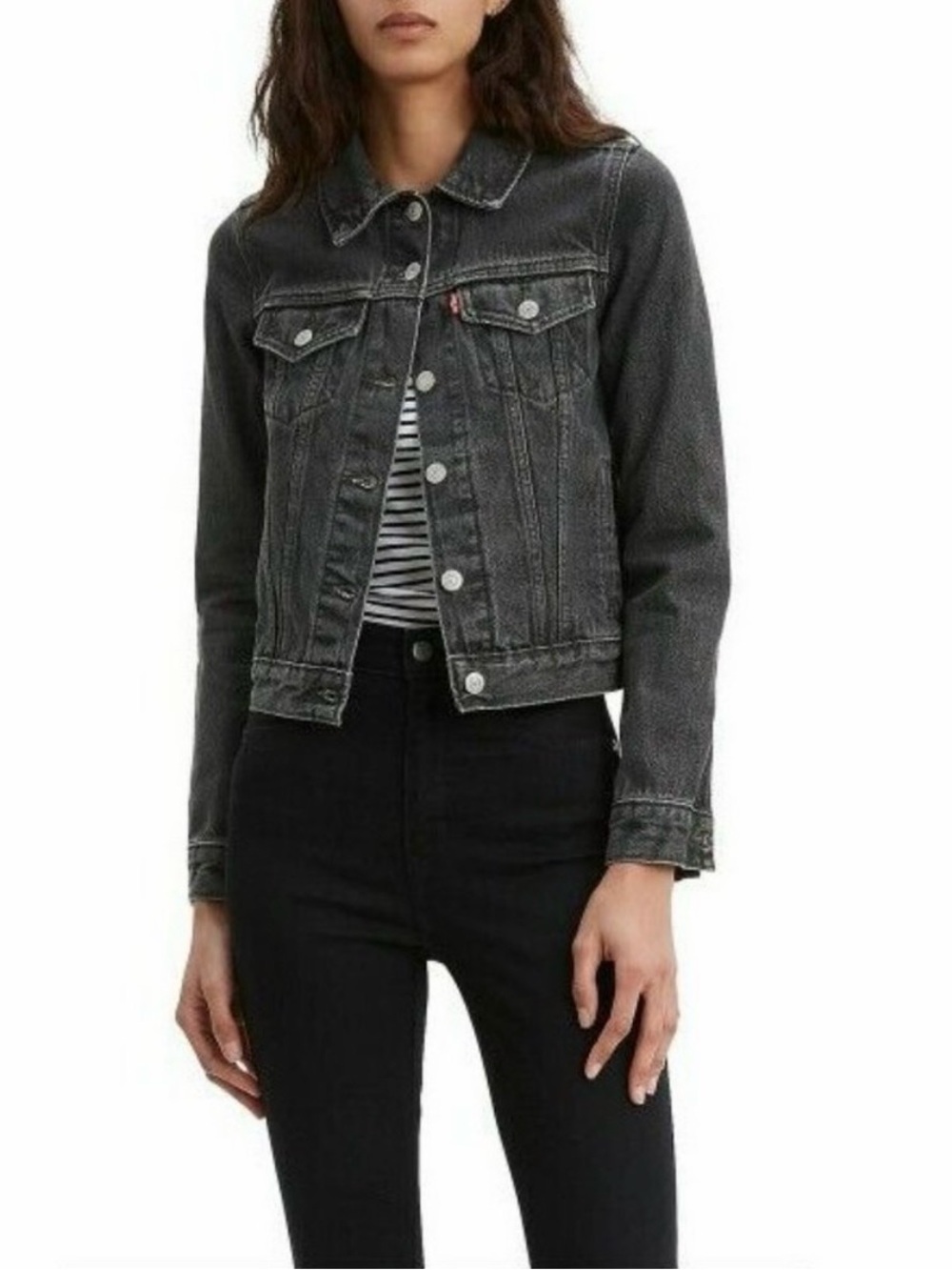 Sz XS Levi's Women's Trucker Grey Black Denim Jacket  29945 Chunky cotton retro